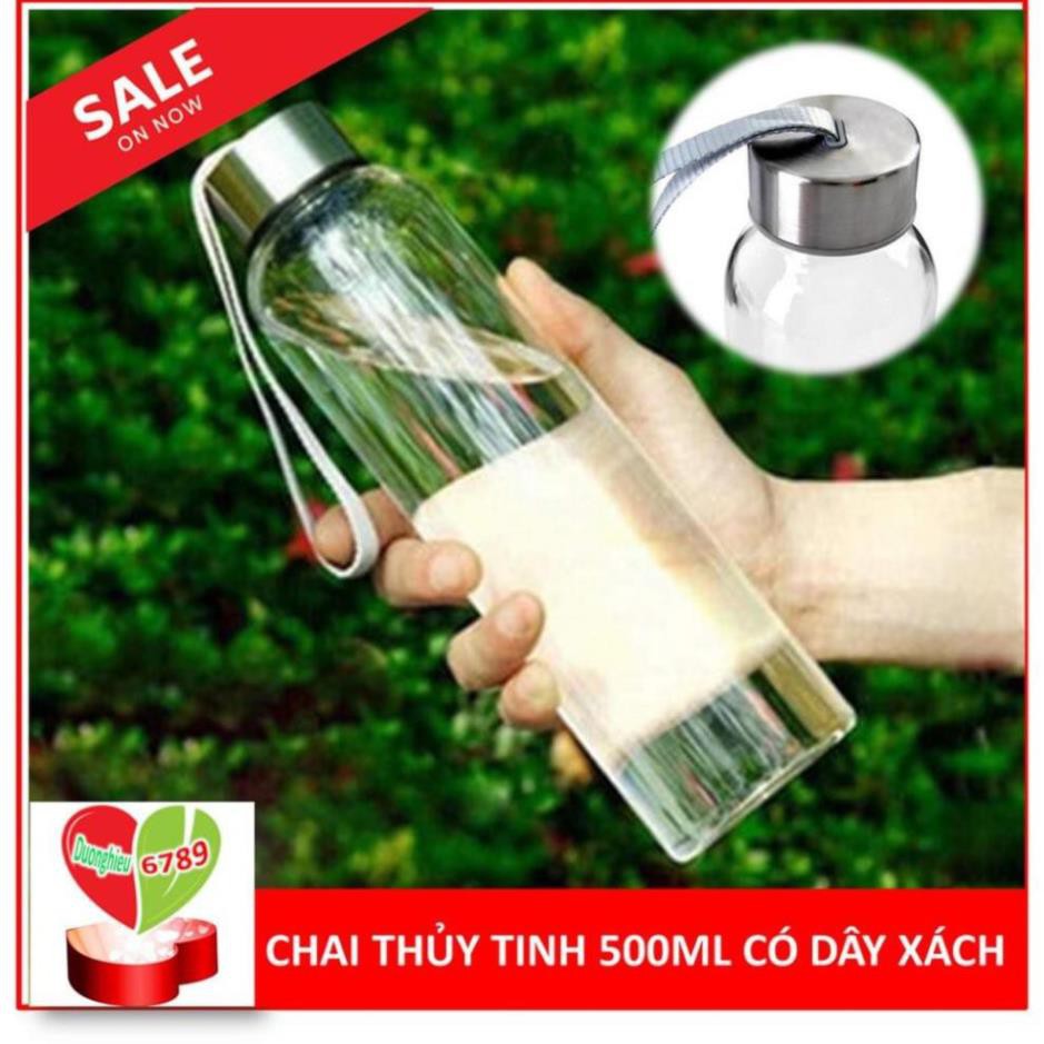 Chai Nước Thủy Tinh Có Dây Xách 500ml