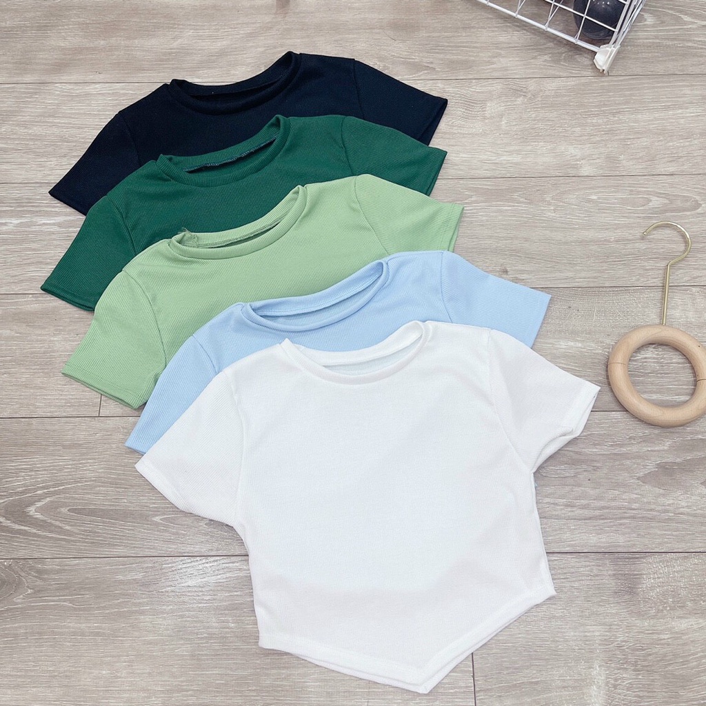 Áo Croptop Tay Ngắn Vạt Nhọn Chất Thun Gân Borio Co Dãn Thoáng Mát Mẫu Mới-Nhiều Màu