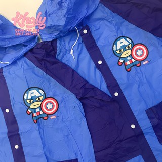 Áo mưa hình Captain America chibi màu xanh còn size S cho trẻ em, học sinh và các bé (Thái Lan) - 180PVCCAPS149