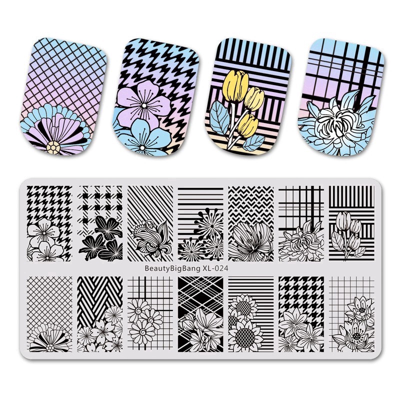 [Hàng mới về] Khuôn trang trí móng tay nghệ thuật họa tiết hình học và hoa 6 * 12cm