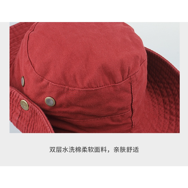 Nón Tai Bèo Vành Rộng Vải Cotton Phối Dây Rút Thời Trang Cao Bồi Phương Tây Cá Tính Cho Nam Nữ