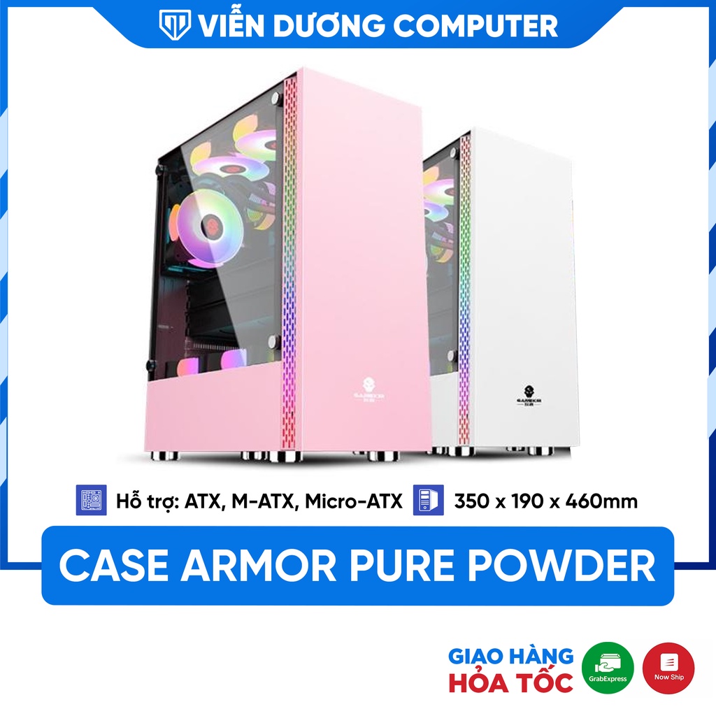 Vỏ Case máy tính Armor Pure Powder ATX 2 màu Hồng/Trắng Viễn Dương Computer