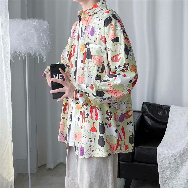 Áo Sơ Mi Nam Dài Tay In Họa Tiết Hoạt Hình Phong Cách Hàn Quốc Thời Trang Thu Đông