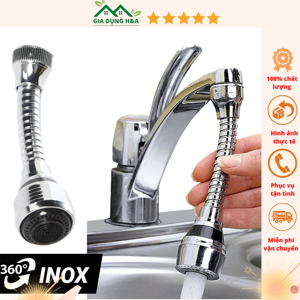 Vòi nước tăng áp xoay 360 độ Tubo inox [FreeShip - Sẵn Hàng]
