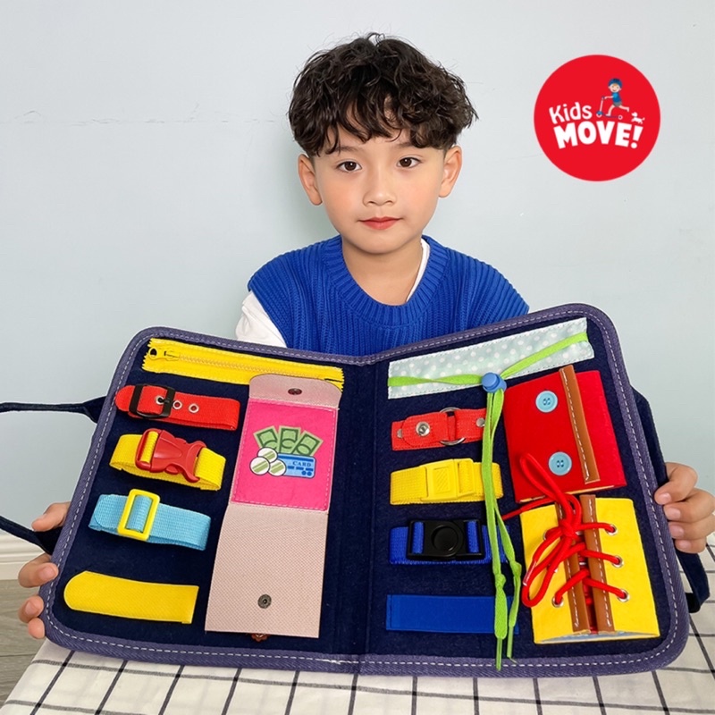 Bảng bận rộn hình chiếc cặp cho bé 14 bài học bằng vải Busy board đồ chơi giáo dục Montessori cho trẻ em 1-3 tuổi