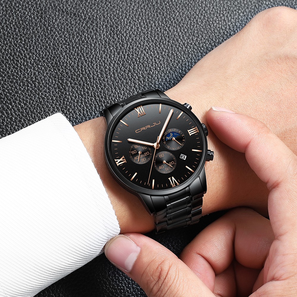 CRRJU Men's Watch Fashion Luxury Multifunctional Waterproof Stainless Steel Quartz 2159