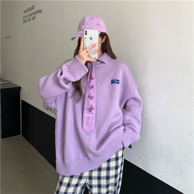 Áo sweater tay dài dáng rộng cổ polo thiết kế mới thời trang theo phong cách hàn quốc