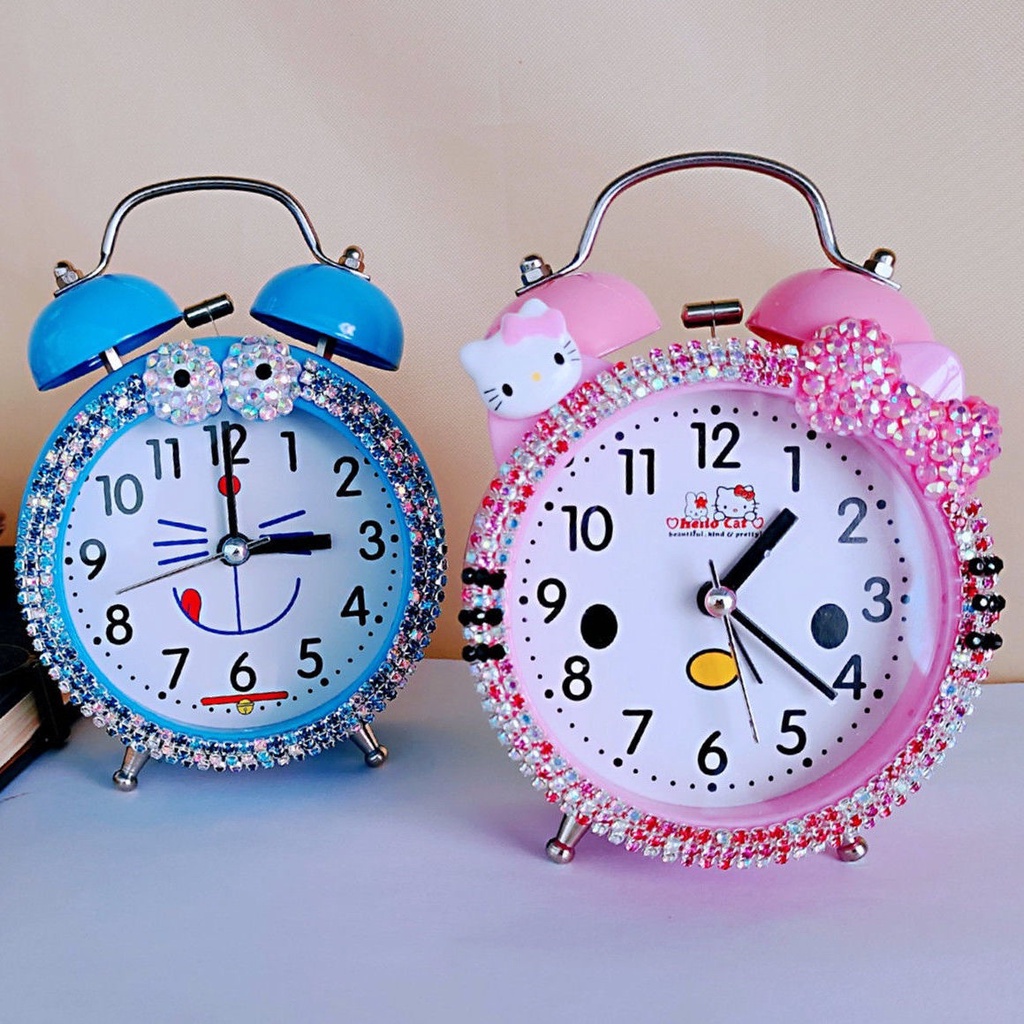 Đồng Hồ Báo Thức Để Bàn Đèn LED Hình Mèo Hello Kitty Dễ Thương Cho Học Sinh Trung Học
