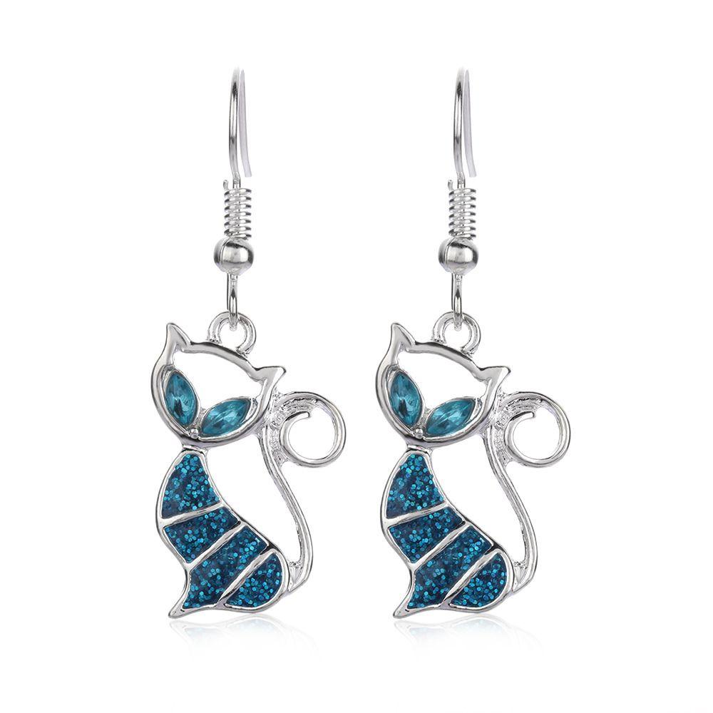 ROSE 1 Đôi Bông Tai Hình Mèo Đính Đá Opal Thời Trang Dành Cho Nữ