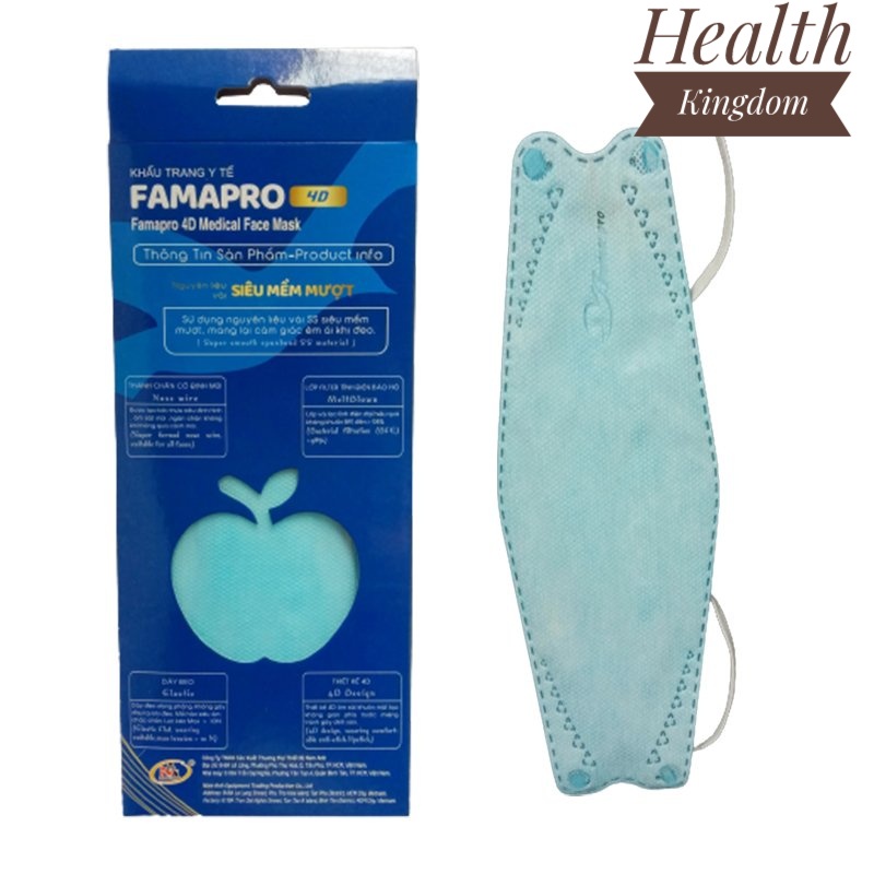 Khẩu trang thời trang cao cấp FAMAPRO loại 4D, phong cách Hàn Quốc Health Kingdom, 10 chiếc/bịch