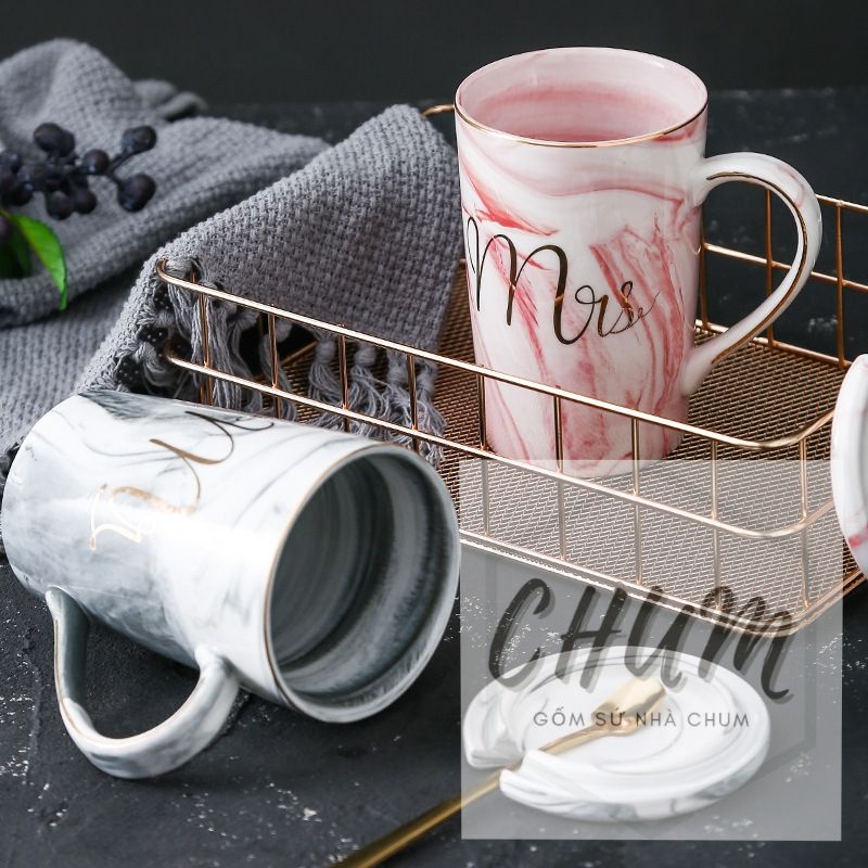 (Có hộp) cốc cafe , cốc trà gốm sứ in logo Mr &amp; Mrs C11