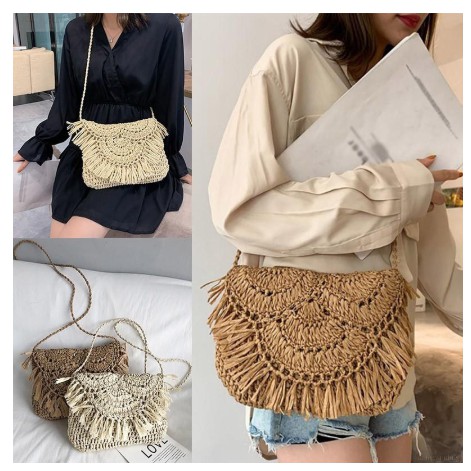 Túi cói đeo chéo dáng ngang thời trang cho nữ