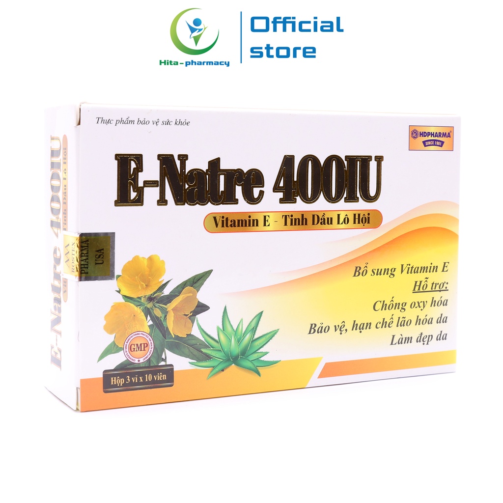 E-Natre 400IU bổ sung Vitamin E, dầu hoa anh thảo đẹp sáng da - 30 viên [E-Natre 400 IU Vàng]