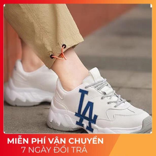 Giày độn đế MLB la trắng chữ xanh thể thao sneaker nam nữ Hot trend tăng chiều cao đế 5 phân