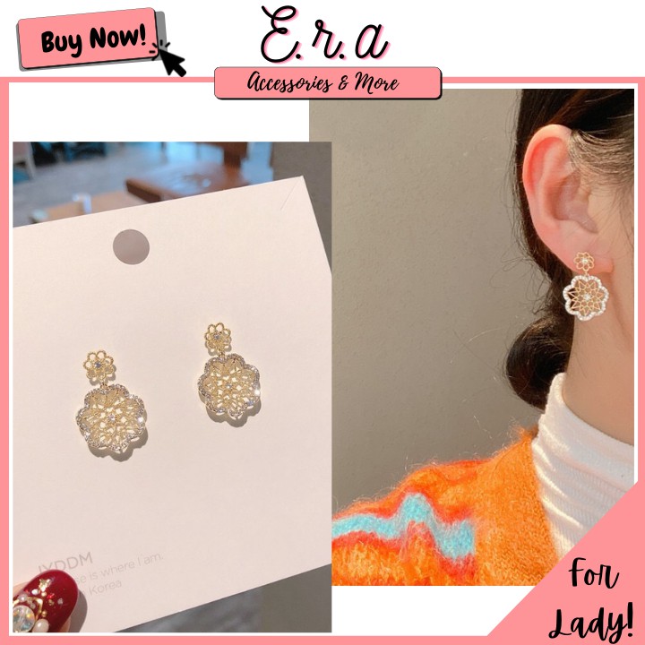 Bông Tai Nữ Bạc 925 Cao Cấp ERASHOP 074738 - Hoa Đá Sang Trọng, Dễ Thương, Phù Hợp Đi Tiệc, Đi Chơi, Siêu Rẻ Đẹp