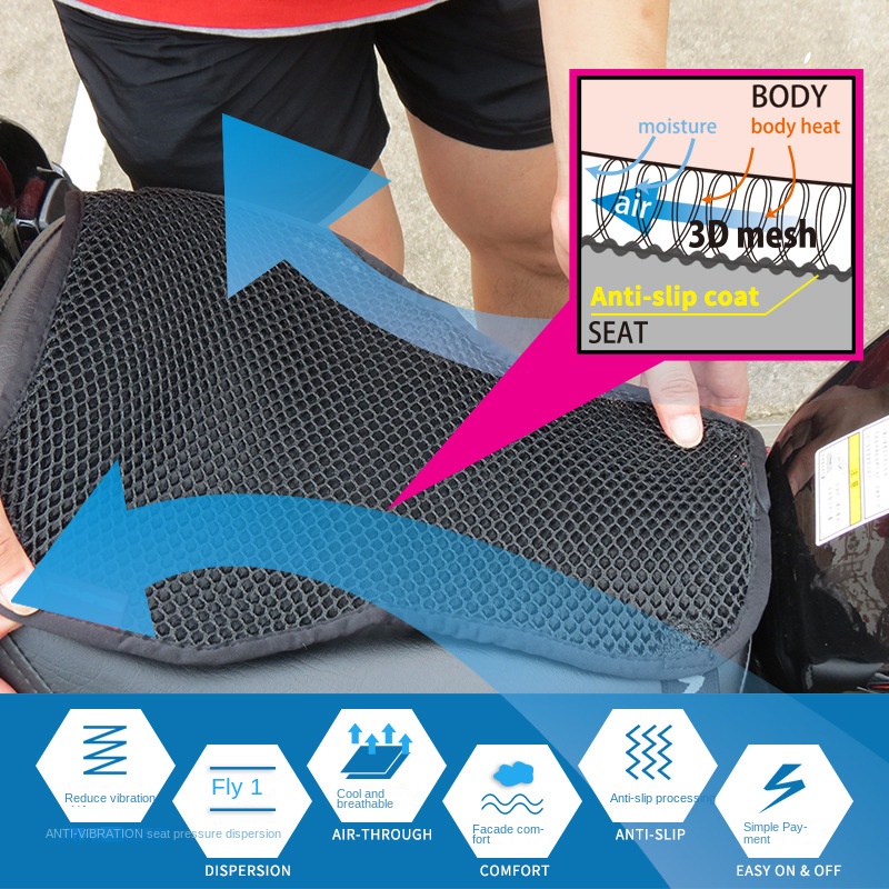 Đệm Lưới 3D Màu Đen Cách Nhiệt Bọc Yên Xe Máy Chống Nắng