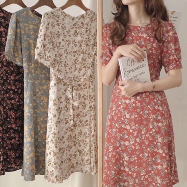 Váy hoa vintage cổ tròn tay bồng ngắn tay Ulzzang vke 190-22🌻 Hàng Quảng Châu | BigBuy360 - bigbuy360.vn