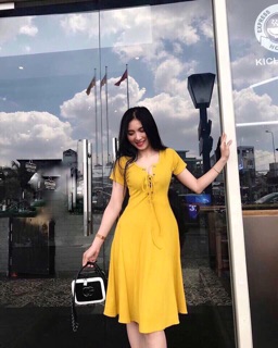 Đầm thun gân đan dây xoè