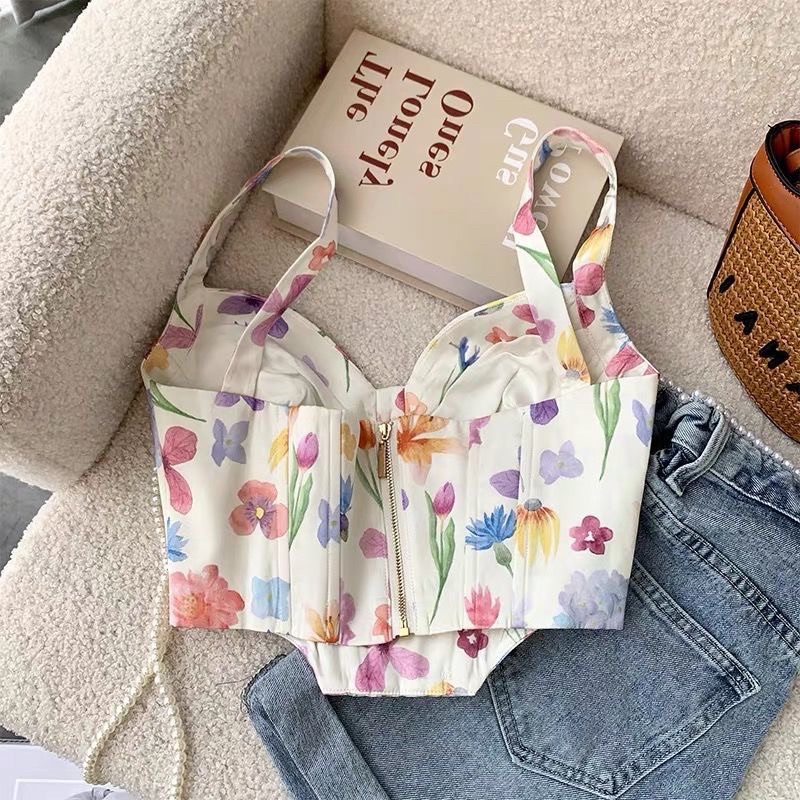 FREESHIP ÁO HAI DÂY CORSET HOẠ TIẾT HOA SEXY