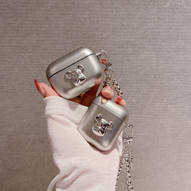 Vỏ Bảo Vệ Hộp Sạc Tai Nghe AirPods Pro 3 2 1 Mạ Điện Họa Tiết Chú Gấu bearbrick Sang Trọng Kèm Dây Đeo Tiện Dụng