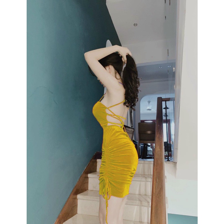 (Mẫu Mới) Đầm Nhung Đan Dây Lưng Khoe Dáng Siêu Quyến Rũ UP Valentina Shop