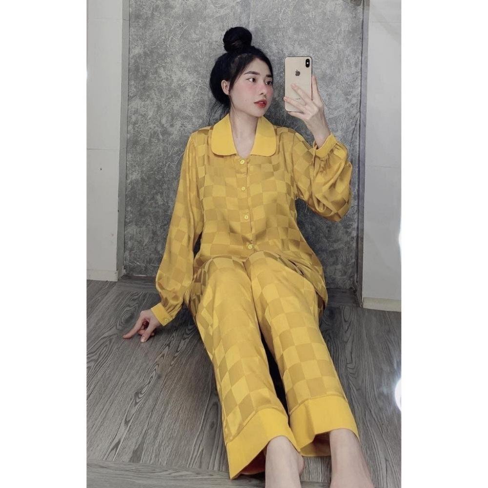 Đồ Bộ Ngủ Pijama Lụa Gấm Cao Cấp Áo Dài- Quần Dài - Bộ Mặc Nhà Siêu Hot