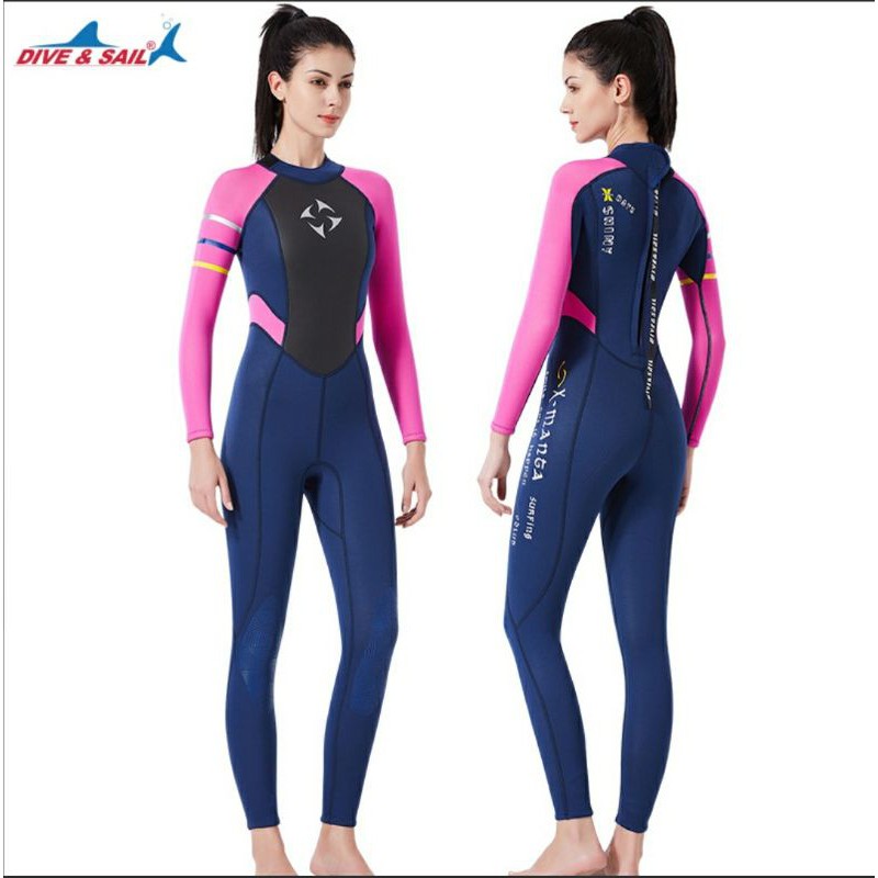 Đồ bơi giữ nhiệt cho nữ dài tay dày 3mm cao su neoprene mẫu hồng phối xanh phom chuẩn đẹp | WebRaoVat - webraovat.net.vn