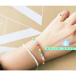 Vòng tay cườm trắng, vòng tay cườm màu cầu vồng mix hạt trong