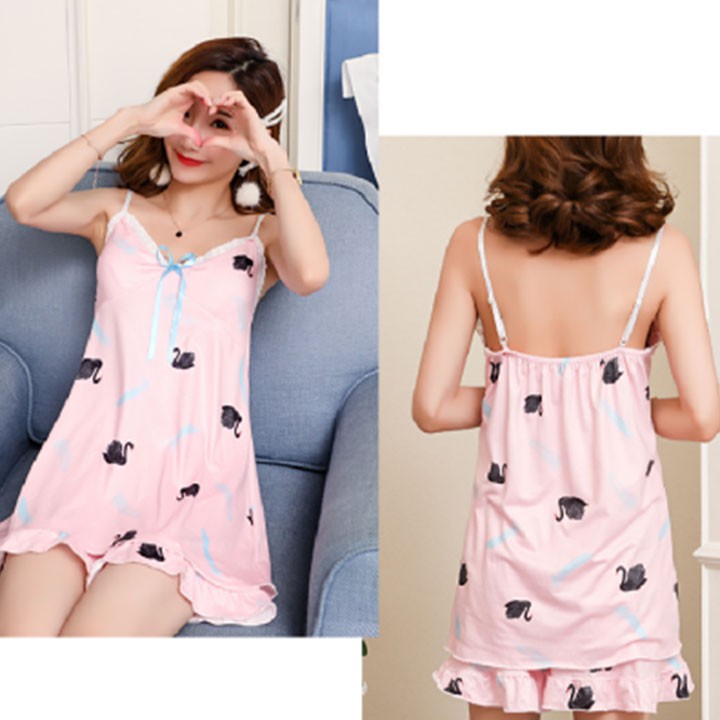 Đồ ngủ mặc nhà nữ gồm áo 2 dây có đệm ngực với quần short,bộ đồ ngủ nữ. | BigBuy360 - bigbuy360.vn