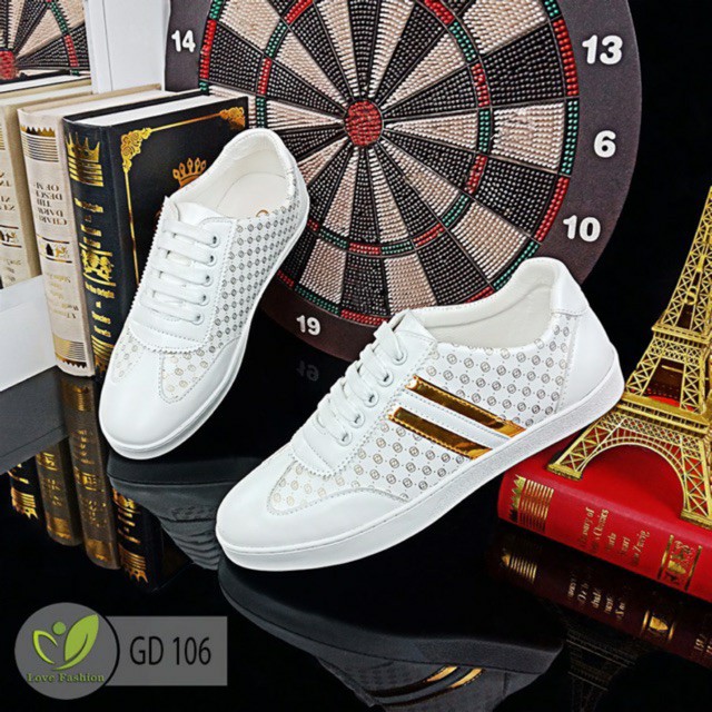 Giày Thể Thao Nam, giày sneakers nam Màu đen, màu trắng thêu hoa văn nguyệt quế, kiểu dáng basic