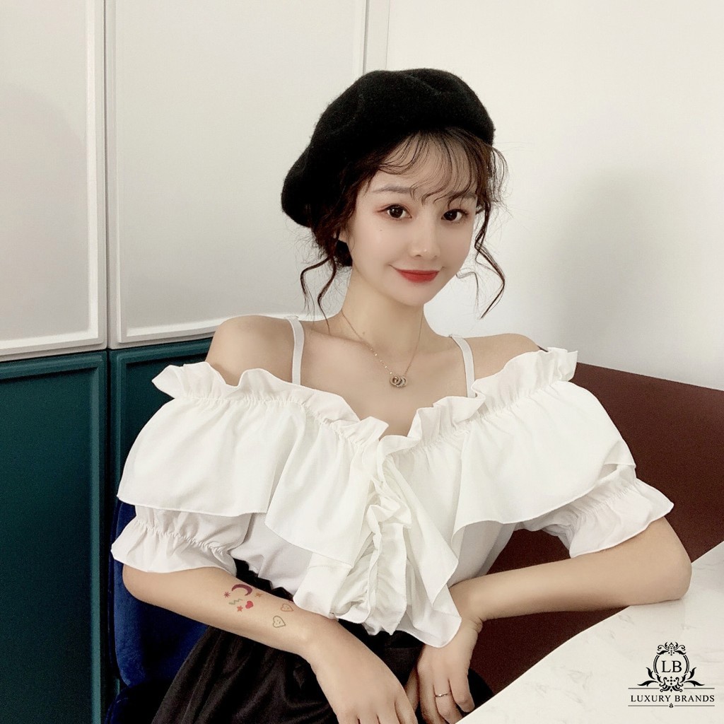 [CÓ SẴN] SET ÁO VÁY BABYDOLL TIỂU THƯ ÁO KIỂU TRỄ VAI BÁNH BÈO CHÂN VÁY XÒE CẠP CAO BUỘC DÂY ULZZANG HÀN QUỐC