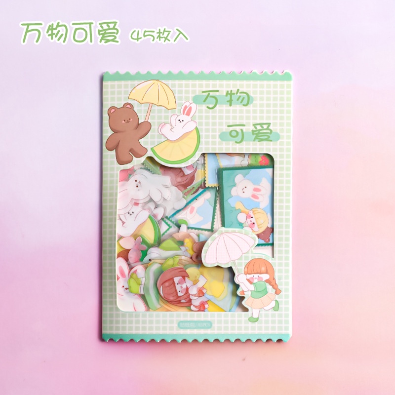 Túi 45 hình sticker dán cao cấp cô bé và bữa ăn không thâm nước