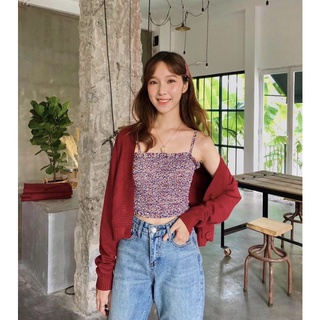 JANET STUDIO • Áo 2 dây hoa nhún thun (2 màu)