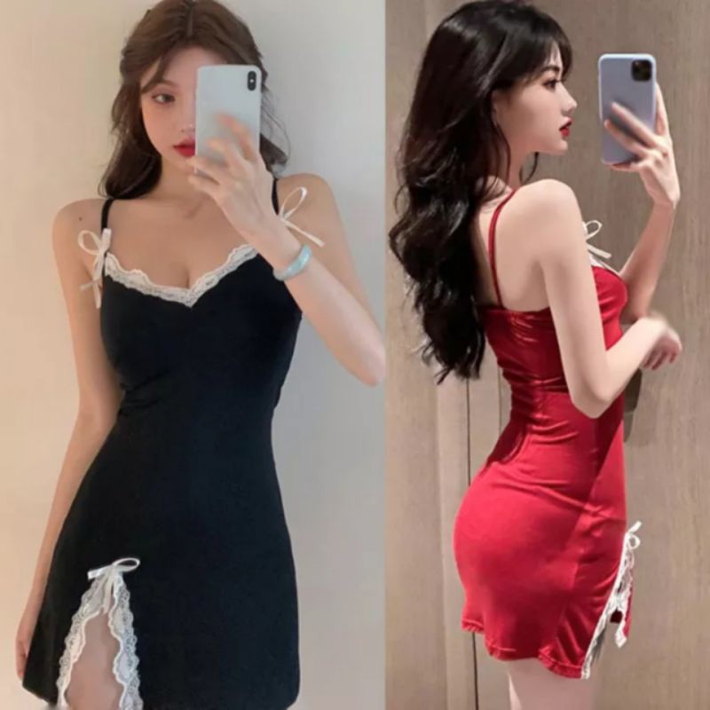 Đầm ngủ 2 dây xẻ đùi tặng kèm chip vải đẹp👍