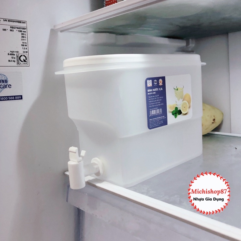Bình Đựng Nước Có Vòi 3,5L Để Tủ Lạnh Nhựa Việt Nhật, Hộp Đựng Nước, Đựng Trà, Nước Trái Cây Có Vòi Rót Tiện Lợi