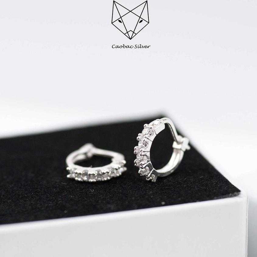Khuyên Tai Bạc Ta CaoBac Silver Cho Nữ Vòng Tròn Đính Đá Lấp Lánh Thiết Kế Một Hàng Đá Nổi