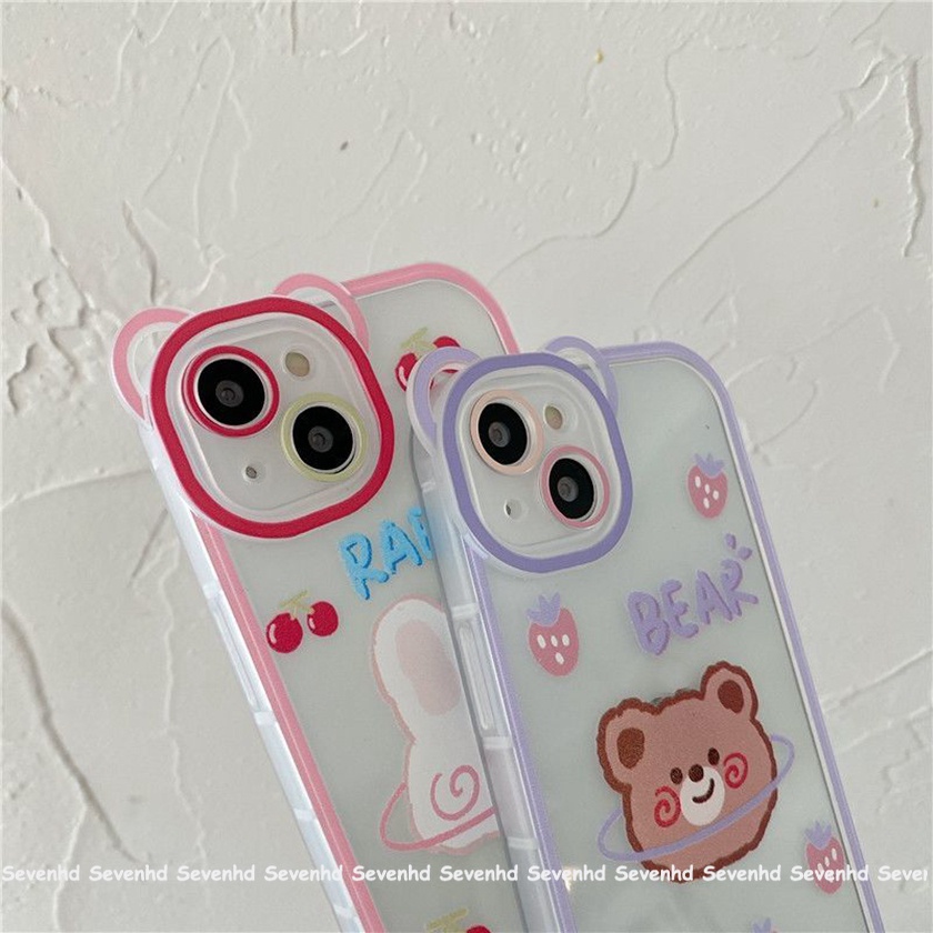 Ốp Điện Thoại Mềm Họa Tiết Tai Gấu / Dâu Tây Cho iPhone 14 13 12 11 Pro Max Xs Max Xr X 6 6s Plus