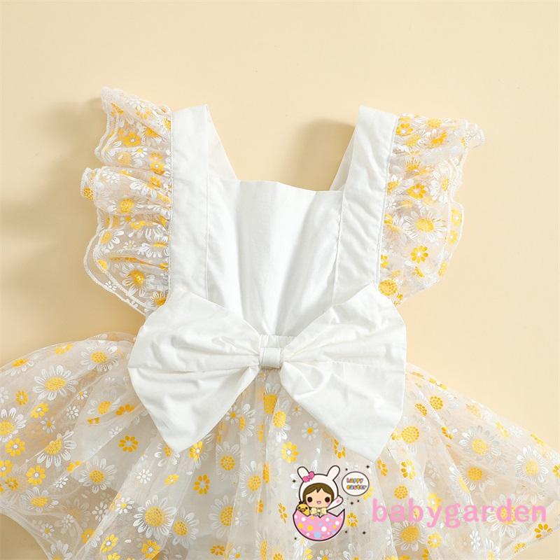 Bộ Áo Liền Quần Cổ Vuông Không Tay Đính Nơ Dành Cho Bé Gái 0-24 Tháng Tuổi