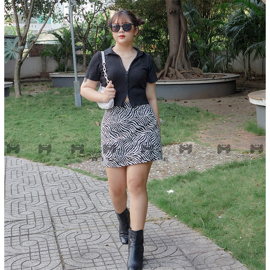 Áo croptop bigsize nữ khoá kéo 2 đầu tay ngắn ôm sexy MUP bigsize AC01