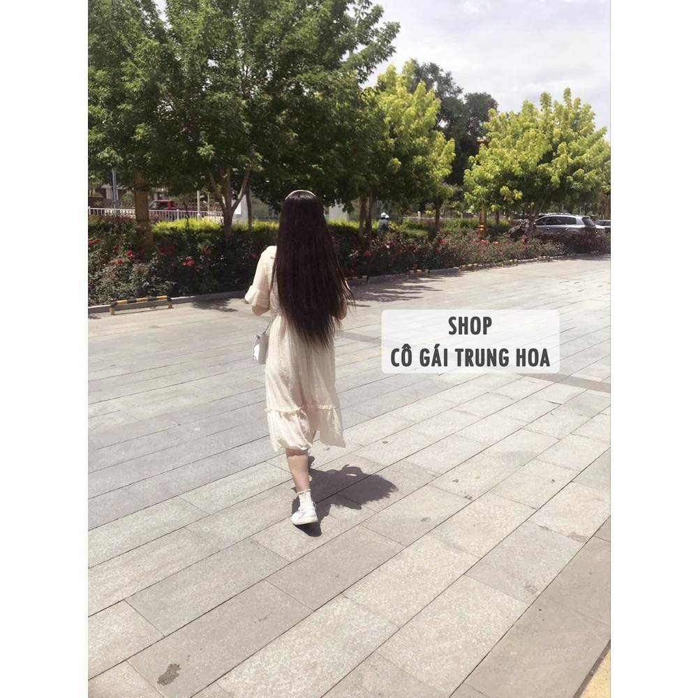 Váy/Đầm voan xòe hai lớp tiểu thư chun eo dáng dài qua gối