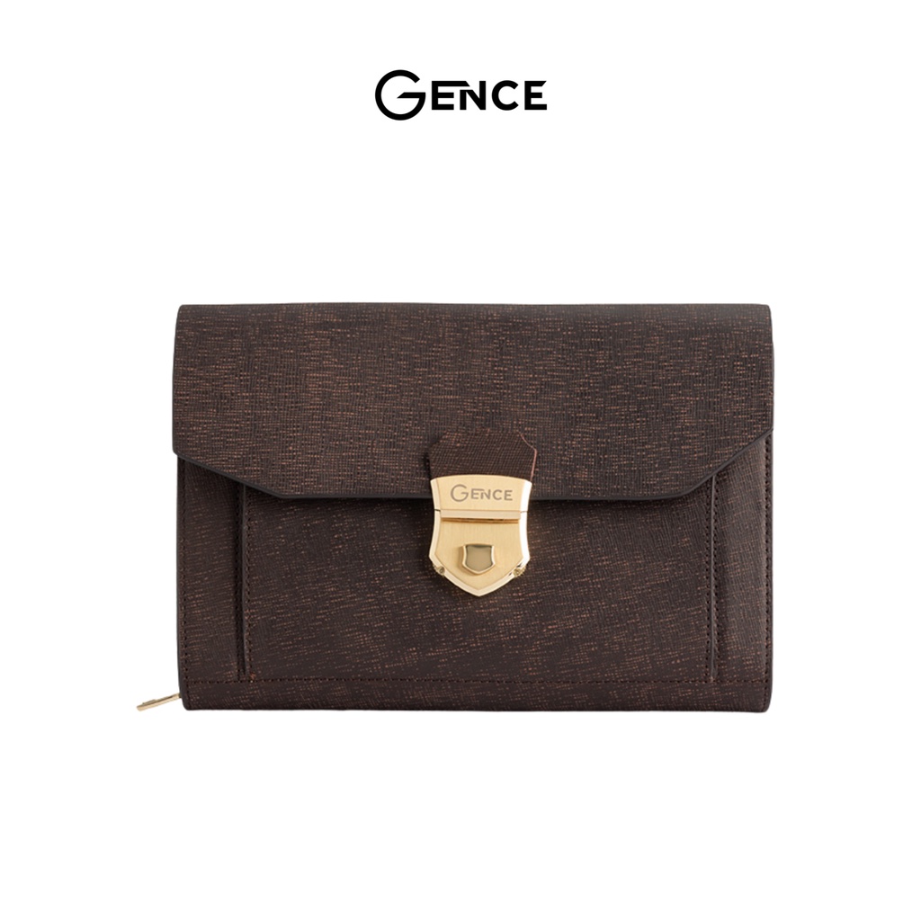 [Mã BMBAU300 giảm 7% tối đa 300K đơn 499K] Túi Clutch nam công sở Gence cầm tay da bò saffiano nâu sang trọng CK09