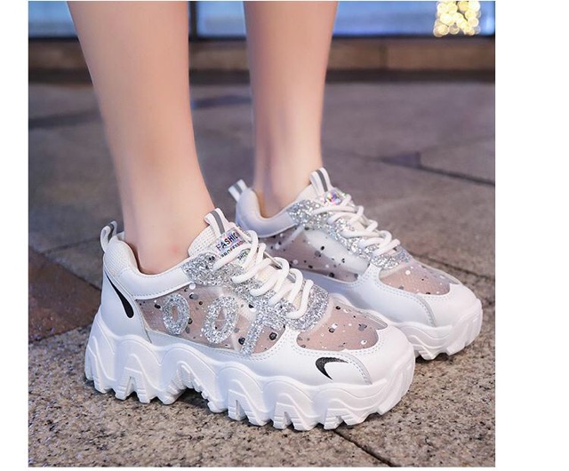 Giày sneaker nữ lưới nhũ OOR đế sóng 6p tôn dáng hot trend