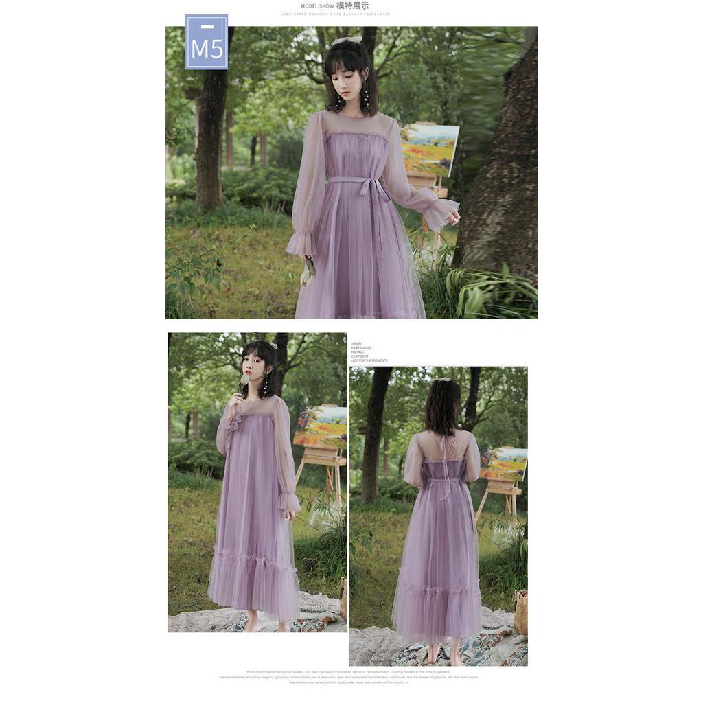 Đầm phù dâu trễ vai màu tím thời trang
