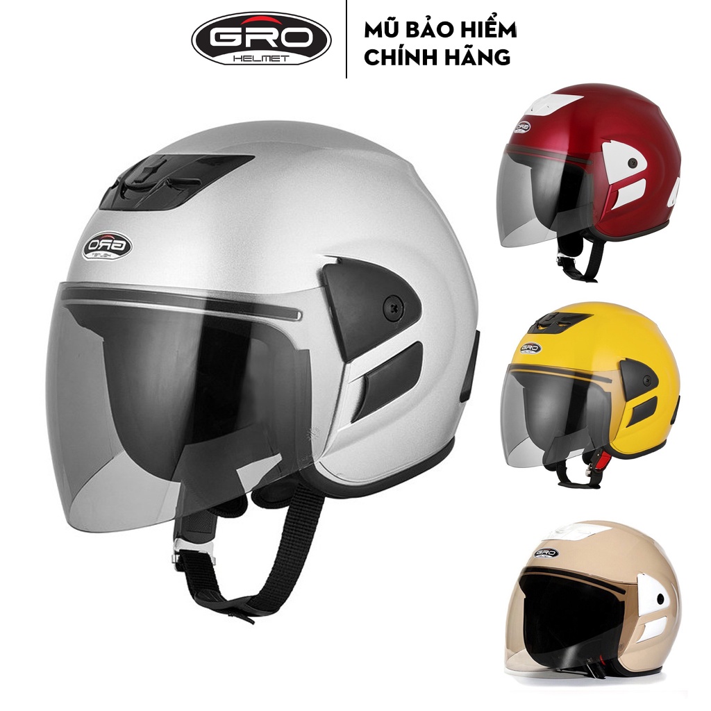 Mũ bảo hiểm 3/4 có kính GRO HELMET Honda V0 phong cách, màu sắc trẻ trung cho cả nam nữ, Freesize 55-59cm