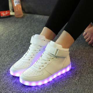 Giày Phát Sáng Màu trắng cao cổ phát sáng 7 màu 11 chế độ đèn led style hàn quốc (video thật) | BigBuy360 - bigbuy360.vn