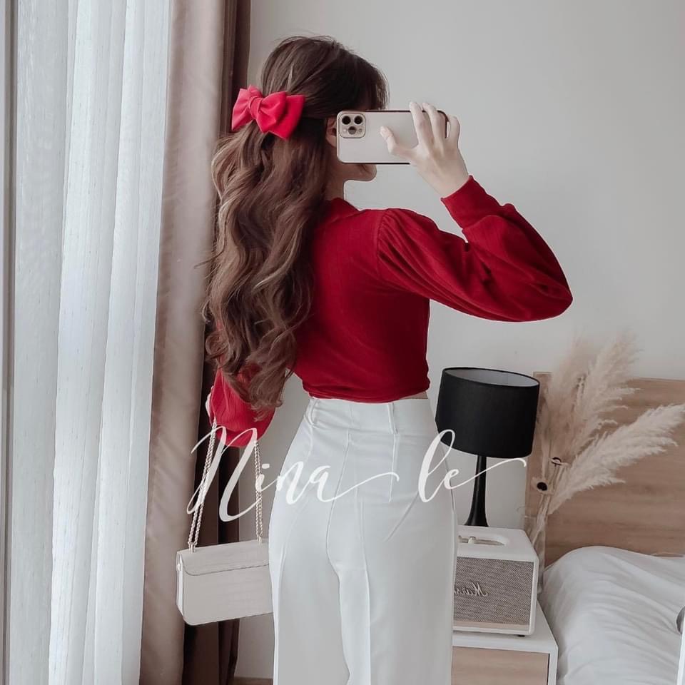 Set áo chéo vạt thắt nơ mix quần sớ