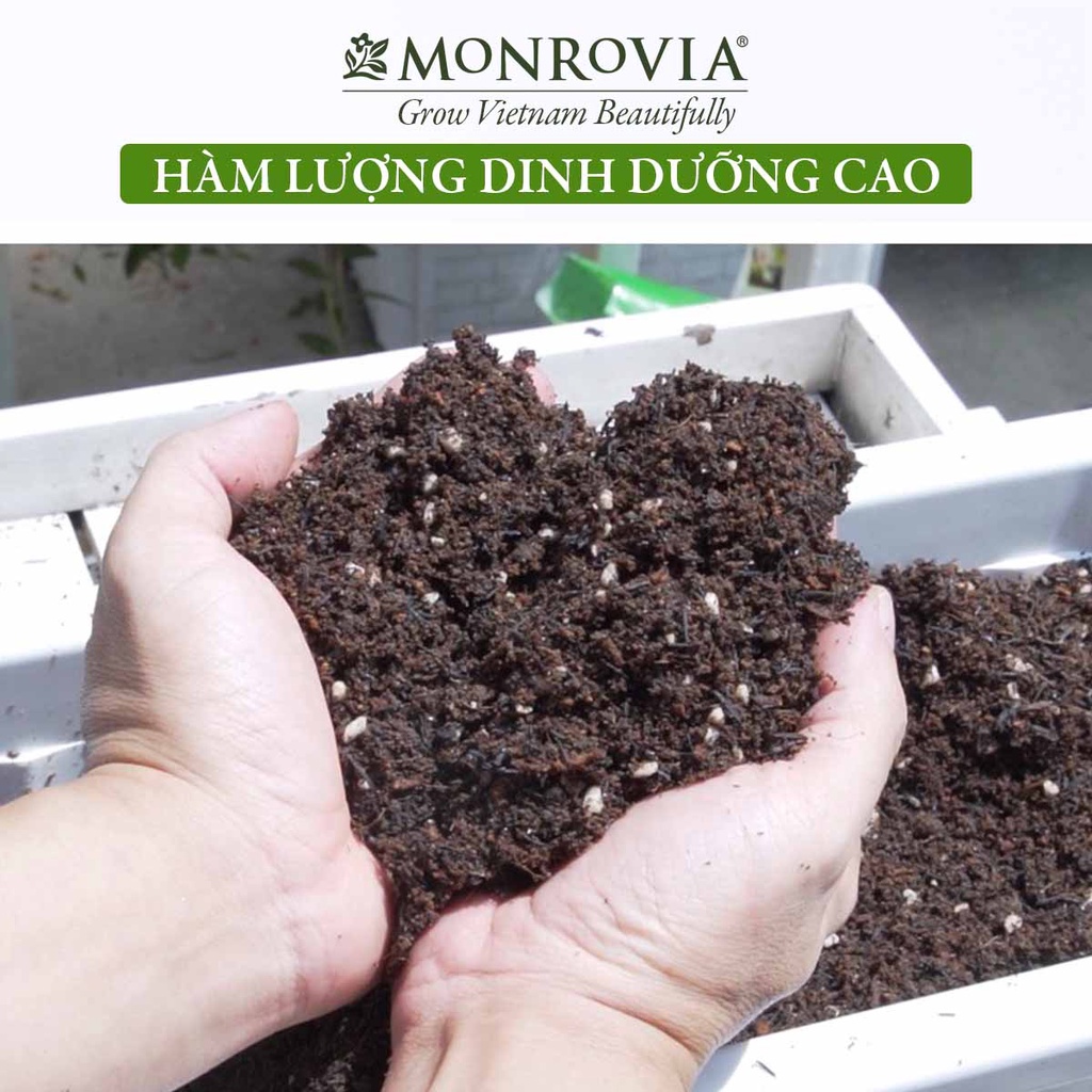 Đất trồng cây Soilmix MONROVIA cho kiểng lá, hoa hồng, sen đá, rau hữu cơ, bổ sung nấm đối kháng, đá perlite