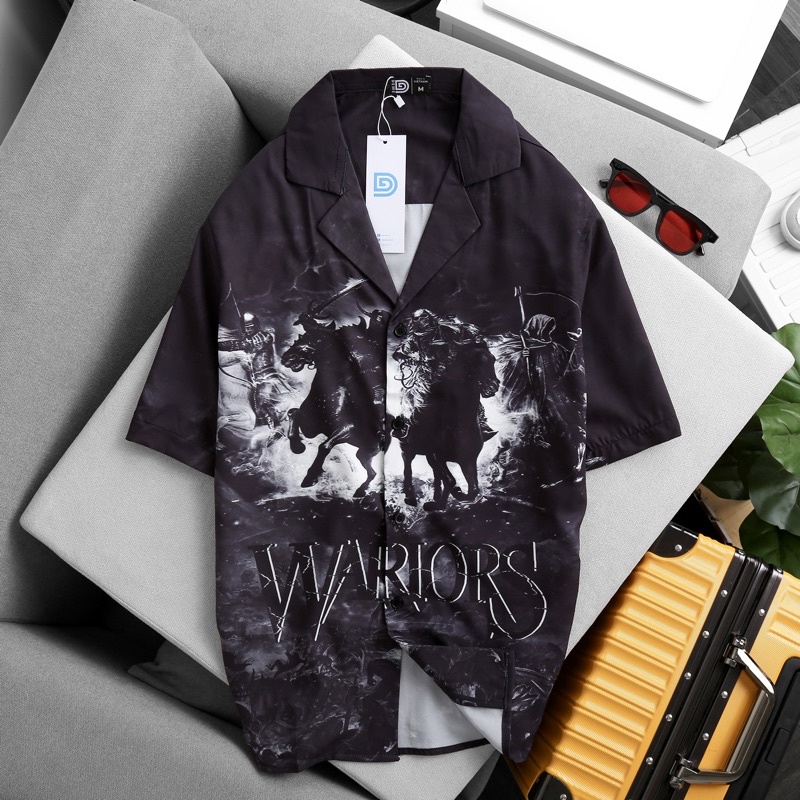 Áo sơ mi ngắn tay Dewens, vải lụa chéo nhập khẩu chống nhắn thoáng mát, hoạ tiết WARRIORS - Dewens Cuban Shirt