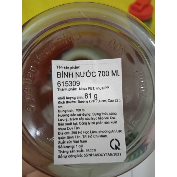 Bình nước Water Reminder-Hàng quà tặng Nescafe 700ml (giao màu ngẫu nhiên)