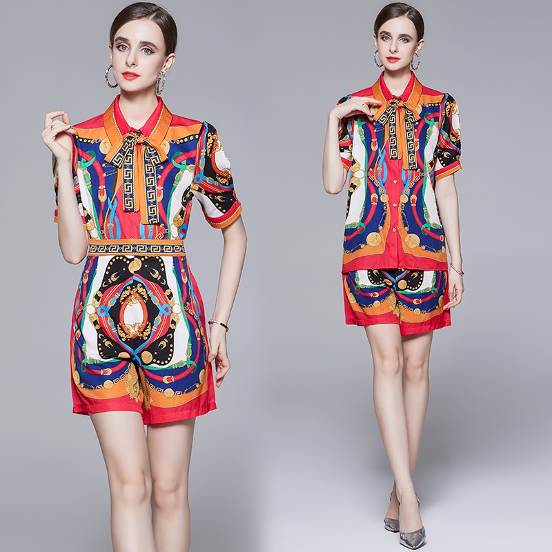 Set Áo Thun Ngắn Tay + Quần Dài In Họa Tiết Thời Trang Cho Nữ